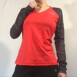 long sleeve red fila sport shirt